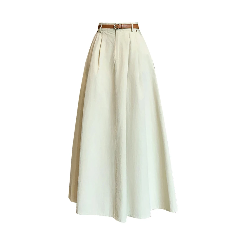 2024 New Spring Summer High Waist A-line Umbrella Skirts Womens Fashion Pleated Skirt Ladies Casual Long Skirts With Belt