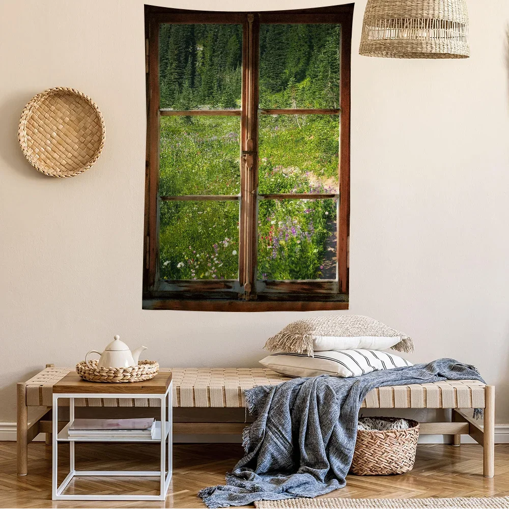 المناظر الطبيعية الخضراء نافذة نسيج الفن الطباعة الفن الخيال العلمي غرفة ديكور المنزل جدار ديكور فني #3