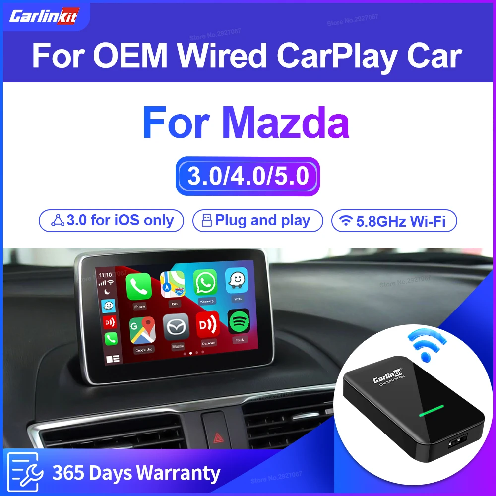 Carlinkit 5.0 4.0 3.0 Carplay Wireless Adapter Wired To Wireless Apple Car Play Box for Mazda CX‑5 CX‑8 CX‑9 MX‑5 Mazda6 CX‑30