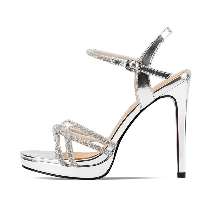 Arden Furtado 2024 Summer Cow Patent Leather Round toe Open toe Platform Super high heel Crystal Party word-cingulate Sandals