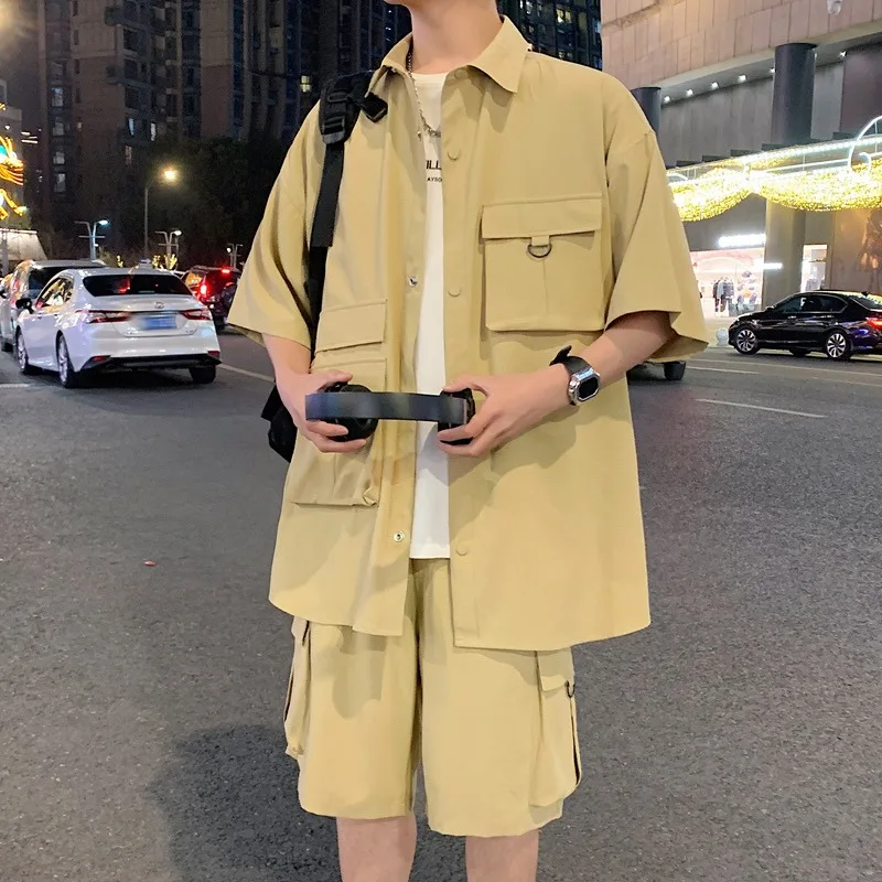 2024 Summer Set Men's High Fashion Brand Split Sleeve Shirt Shorts Large Two Piece Set