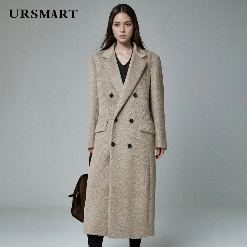 Classic camel color 100% wool women's coat double breasted knee length custom cashmere blend elegant and exquisite women's coat