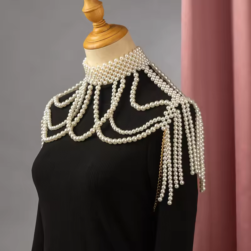 Elegant Bridal Shoulder Chain Jewelry Handmade Beaded Large Necklace Hollow Imitation Pearl Body Chain Wedding Shawl Accessories - Image 3