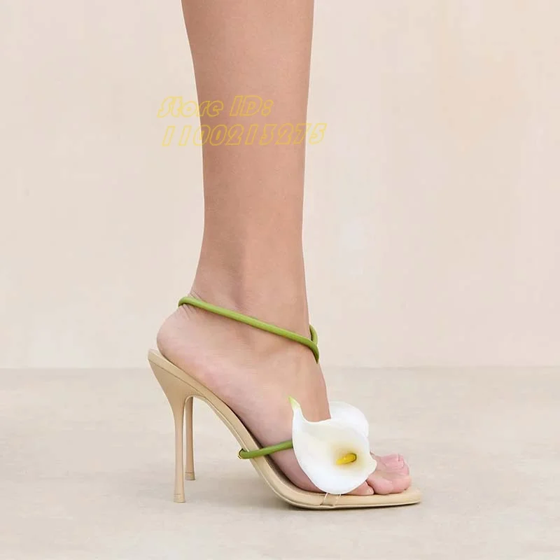Three-dimensional Flower High Heel Shoes Open Toe Slingback Stiletto Thin High Heel Strappy Custom Made Real Picture Dress Shoes