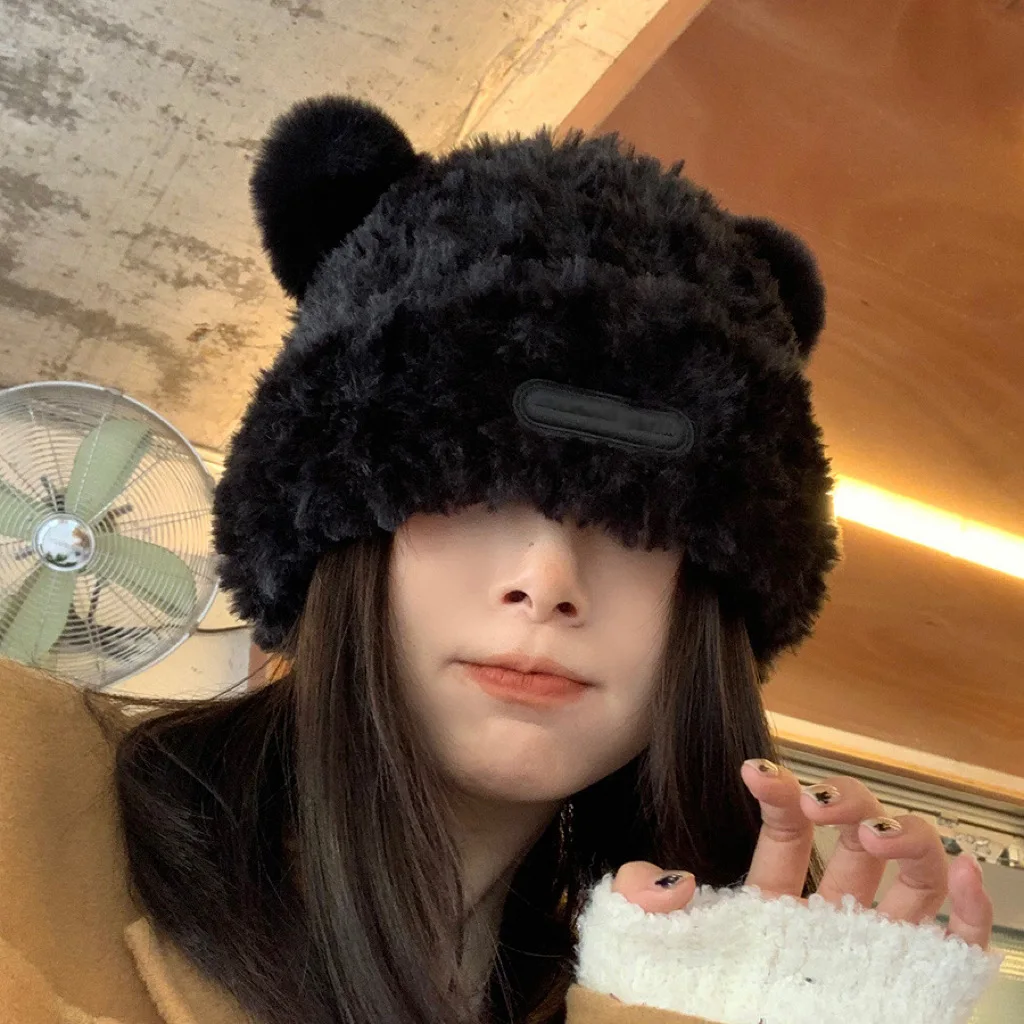 

New Beanie with Bear Ears Autumn Winter Warm Hat Women Thickened Knitted Cap Version Sweet Versatile Ear Protection Women's Hats