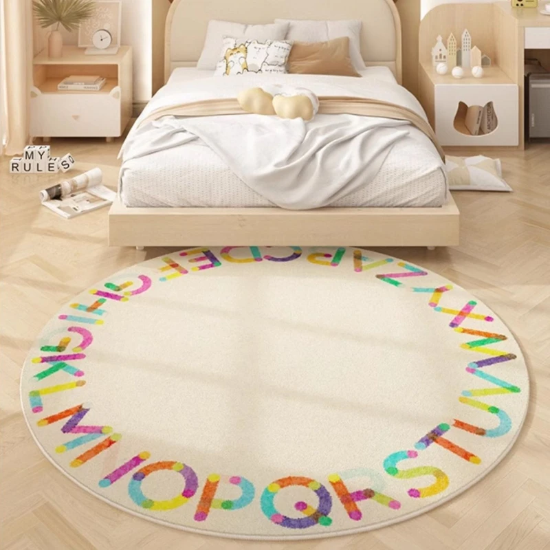 

Cream Style Living Room Round Carpet Minimalist Lines Bedroom Carpet Letter Girl Room Rugs Comfortable Soft Balcony Rug Alfombra