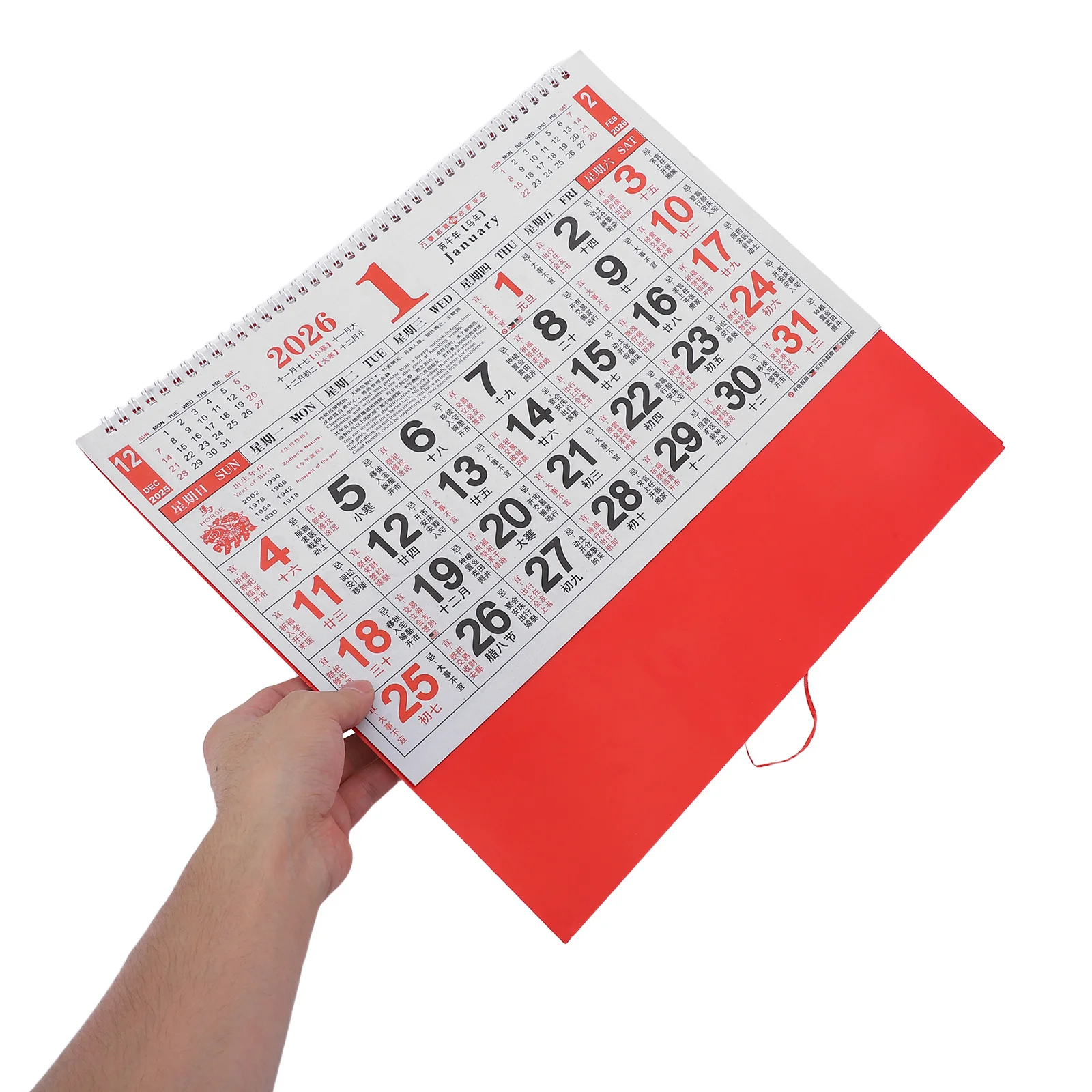 

2Pcs Chinese Year of Horse Calendar 2026 Lunar Wall Hanging Calendar Traditional Home Office New Year Decor Calendrier Chevaux