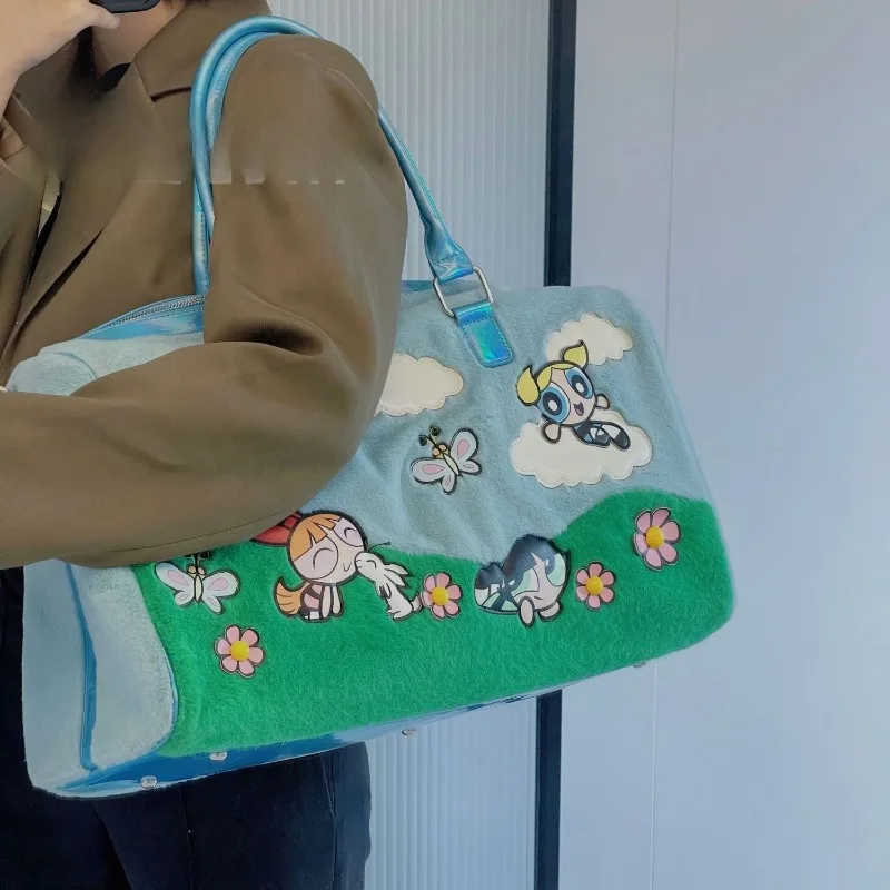 Powerpuff Girls Animazione Periferica Huahua Bubble Cartoon Kawaii Nuova borsa da viaggio per ragazza calda di grande capacità Borsa da palestra per studenti