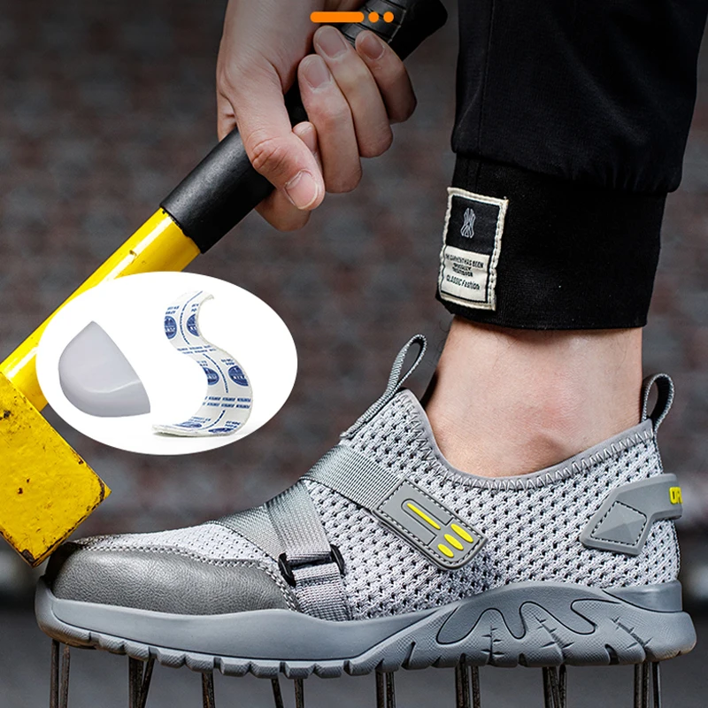Zapatillas de trabajo de malla para hombre, zapatos de seguridad aislantes con punta compuesta, antipinchazos y antigolpes, calzado protector de verano