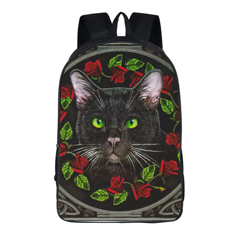 Cartoon Gothic Style Cat Printed Backpack Women Men Comfortable Casual Travel Rucksacks Teenager Boys Girls Storage School Bags