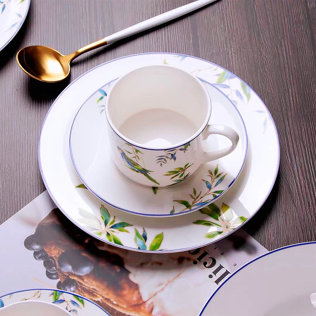 Bone china tableware set American Western dishes dishes soup plate coffee cup European and American pastoral style