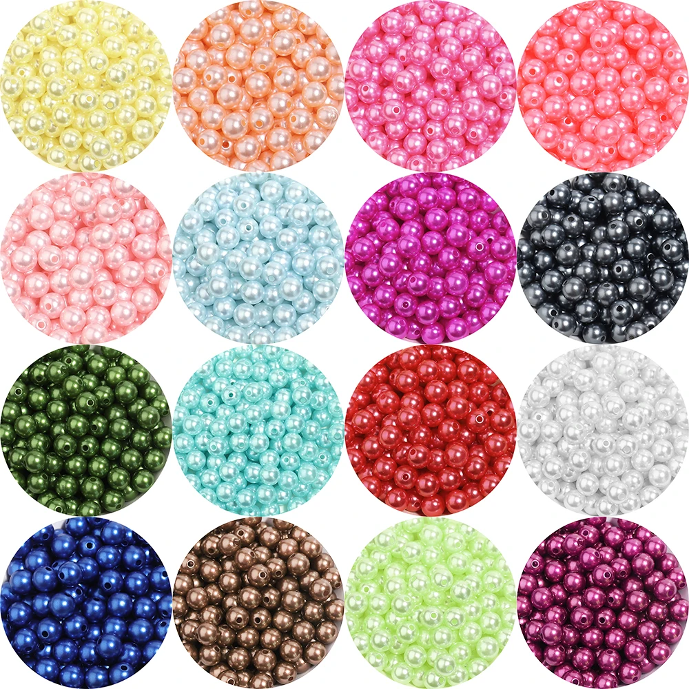 50-1000Pcs With Hole ABS Imitation Pearl Bead 3/4/6/8/10/12MM Round Plastic Acrylic Spacer Bead for DIY Bracelet Necklace