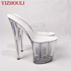 Tacones transparentes de 8 pulgadas para mujer, zapatos sexys de cristal precioso de 20 cm, para baile de escenario y club