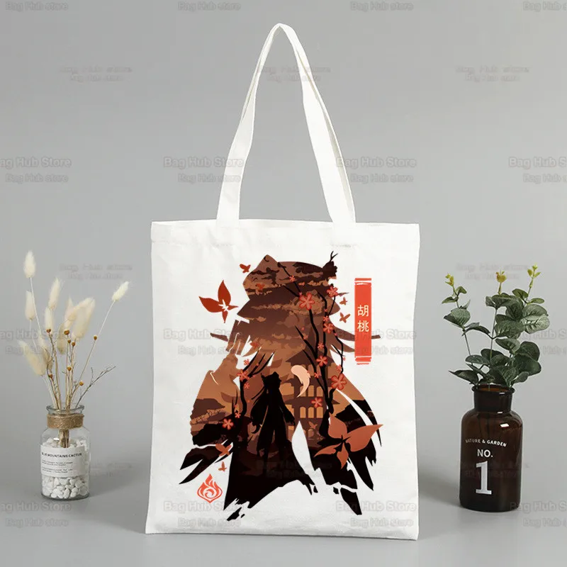 Genshin Impact Game Ulzzang Shopper Bag Print Canvas Anime Xiao Tote Bag Hu Tao Handbags Bag Harajuku Zhong Li Shoulder Bags