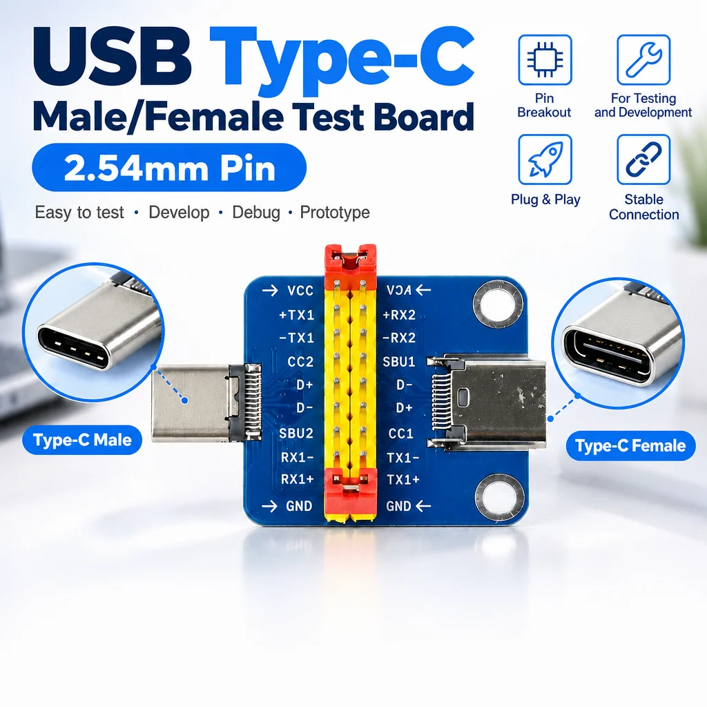 Type-C Male to Female USB 3.1 Test PCB Adapter Type C 2.54mm Connector Socket For Data Line Wire Cable Transfer 3,000-5,000 use