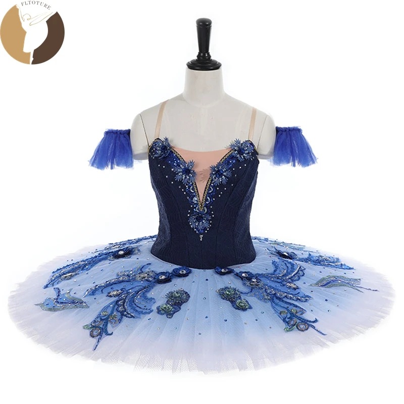 

FLTOTURE Classical Elastic Velvet Bodies Adjustable Stage Wear Blue Bird Platter Pancake Tutu Skirt For Ballet Nutcracker 4013