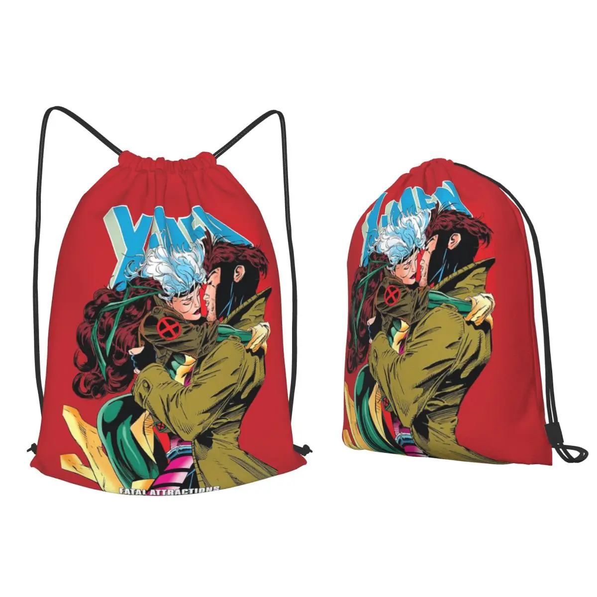 X-Men Gambit & Rogue Beautiful Couple Cover Backpacks Multi-function Drawstring Bags Sports Bag Book Bags for Travel School