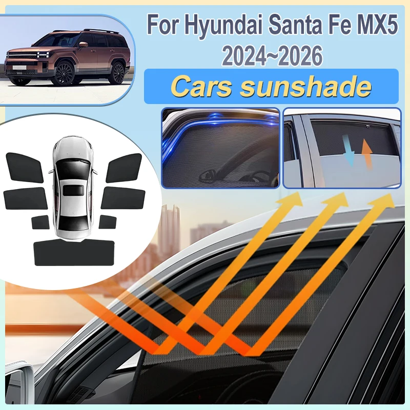 

For Hyundai Santa Fe 2024 2025 2026 MX5 Car Foldable Sunshades Front Rear Windshield Mesh Sun Visor Covers Protector Accessories