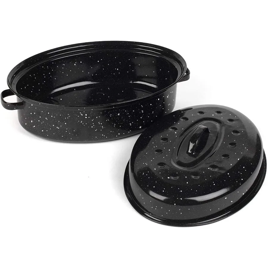 

16-дюймовая жаровня с крышкой, овальная жаровня, эмалированная жаровня из углеродистой стали, отличное распределение тепла и нелипкая для