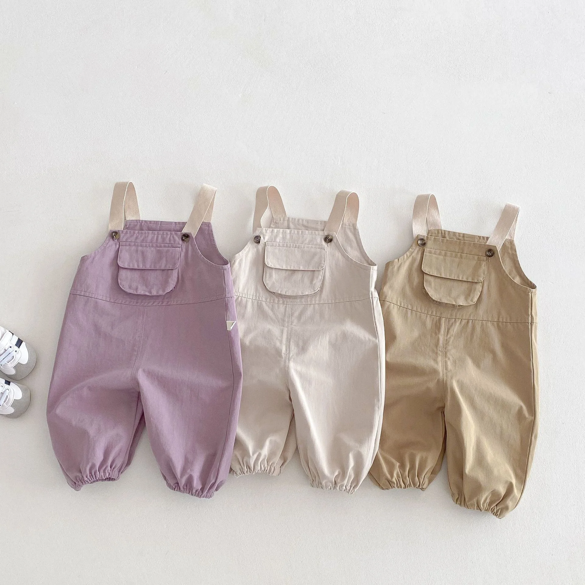 Trousers Labor Pants Overalls Kids Childrens Clothing Korean Version New Autumn Spring Women Men Child Baby Pocket Solid Color