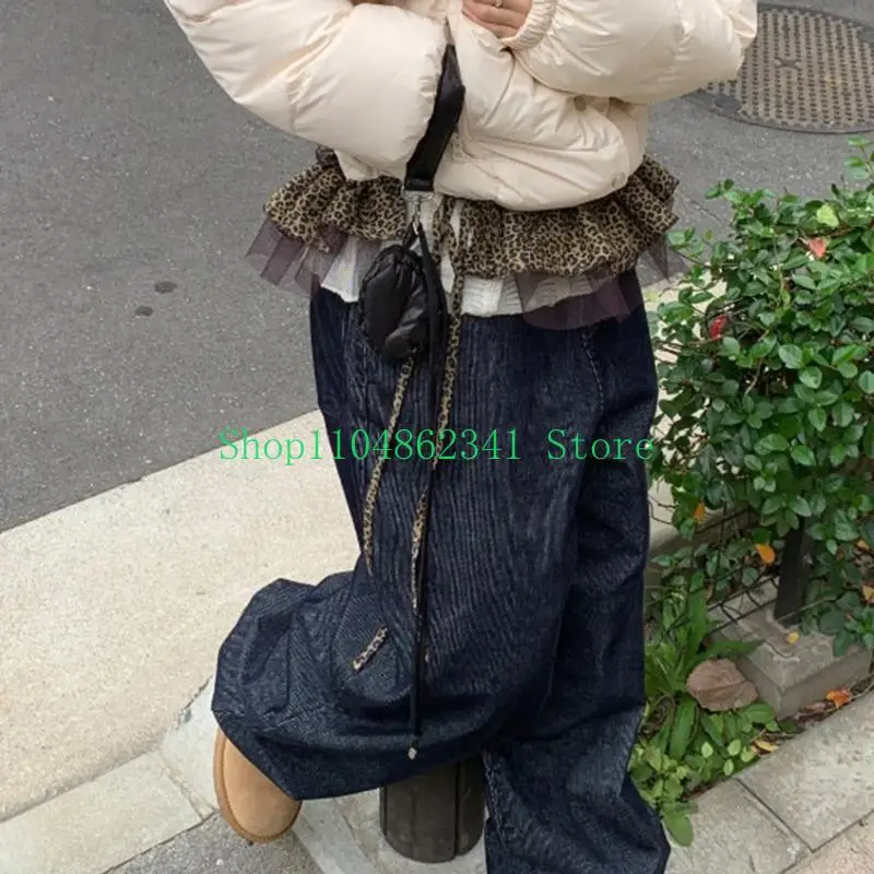 5asd Tie Up Leopard Mesh Ruffled Apron Skirt with Layered Look for Women Decorative Tie Waist Mini Wrap Skirt Overskirt Scarf