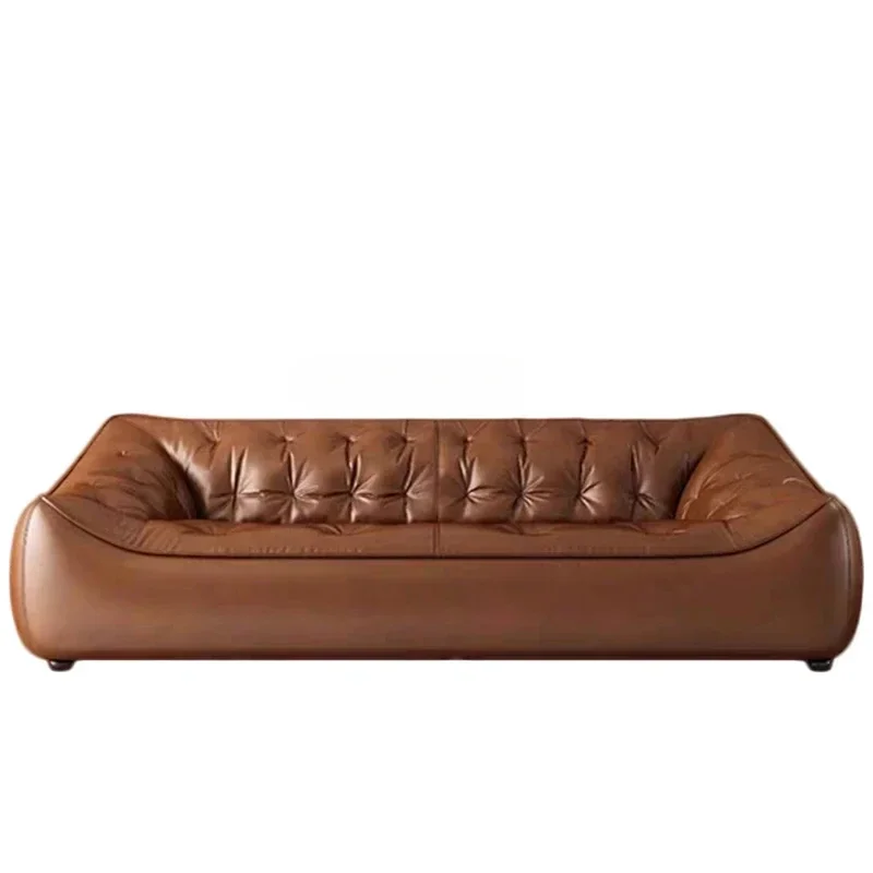 

Tofu block leather sofa modern retro living room oil wax leather art soft bag straight row sofa