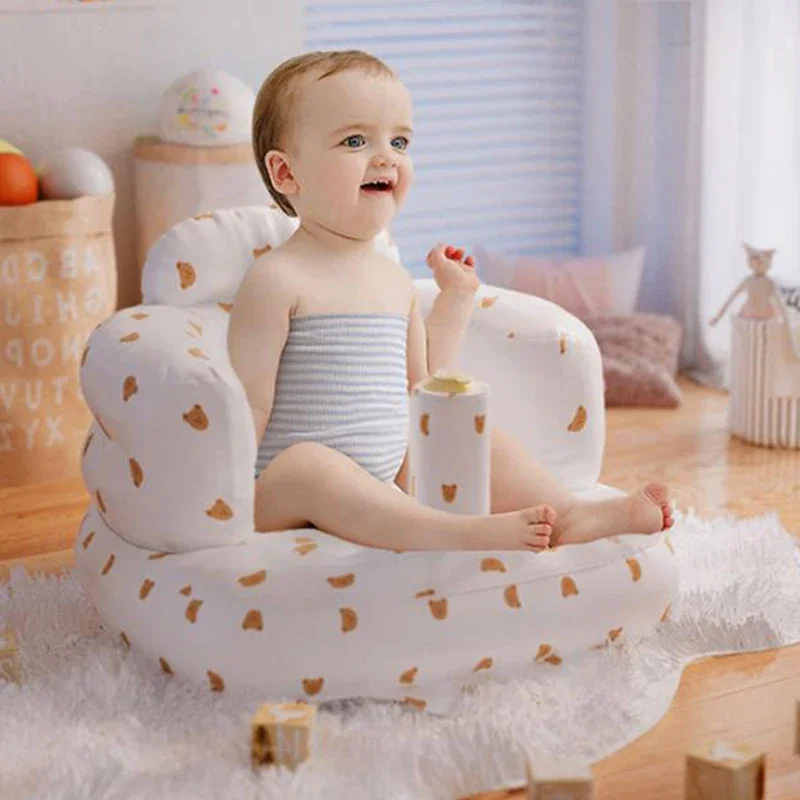 Baby Inflatable Sofa Children Puff Portable Bath Chairs PVC Multifunctional Seat Practice Sitting Bath Stool