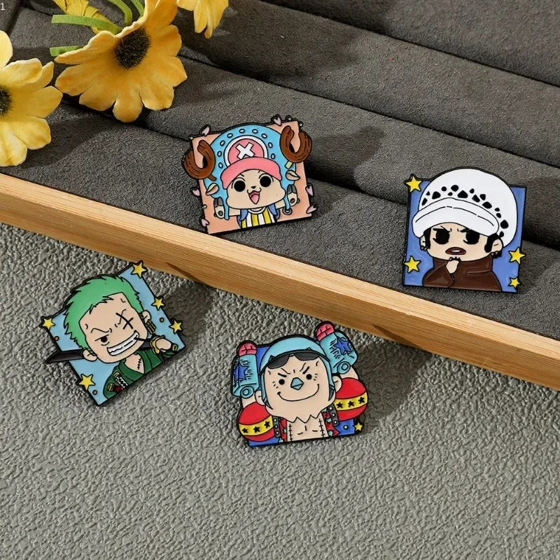 One Piece Zoro Sanji Cartoon Broochs Cap Luffy Anime Action Figures Q Figurals Toys Badges Merchandise Decoration Children Gifts