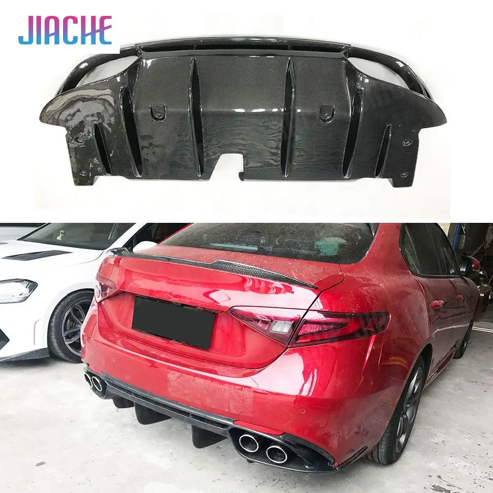 Carbon Fiber Rear Bumper Diffuser Lip Spoiler Bumper Guard for Alfa Romeo Giulia Sport Car Body Kit 2017 2018 2019 FRP