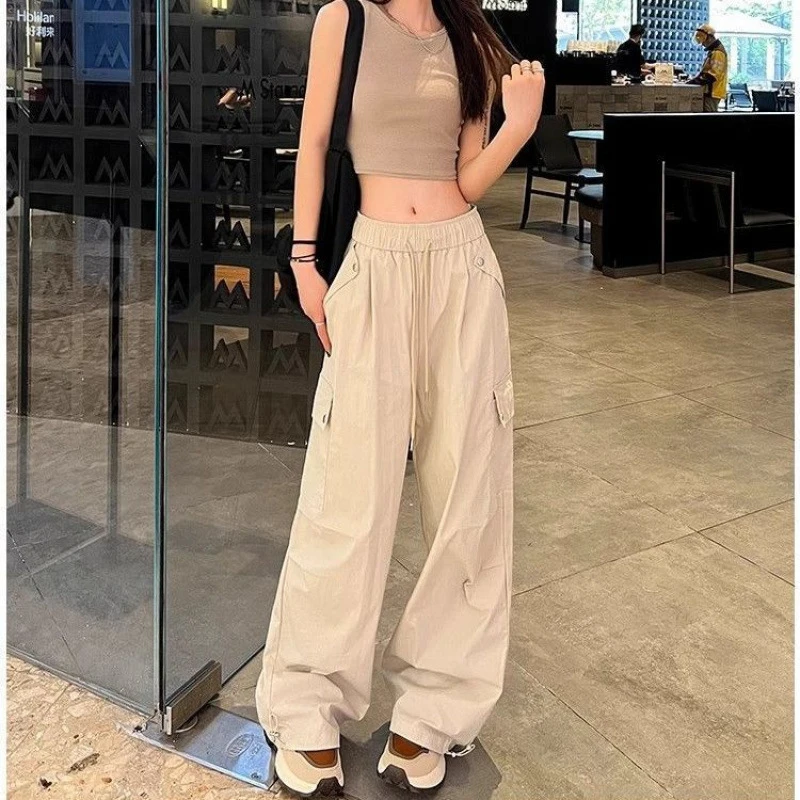 Calças de carga das mulheres zip outono algodão oversize elegante urbano social anti-rugas confortável para escritório profissional streetwear novo