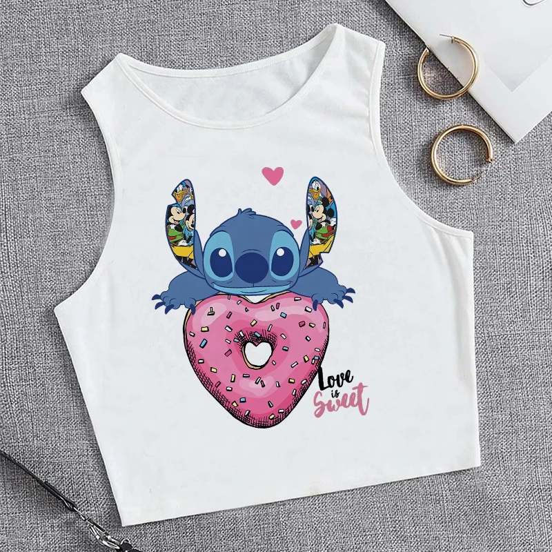 Vest Disney Kawaii Lilo Stitch Tank Top Funny Cartoon T Shirt Women Stitch T-shirt Graphic Tshirt Streetwear Crop Top Tee Female image 4