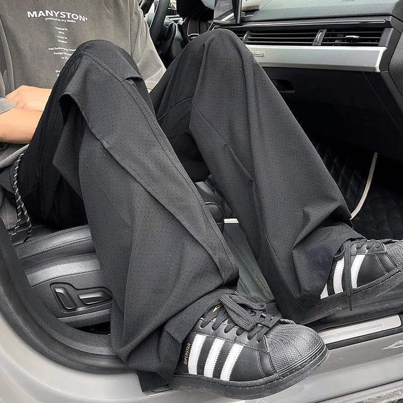 

Men's Qui Dry Breathable Me Pants Summer Casual Wide Leg Workwear Loose Fit Straight Tube Polyester Fiber Youth Trendy Sle