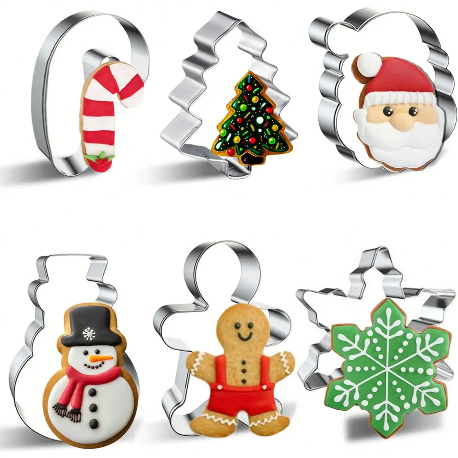1-6 PCS Large Christmas Cookie Cutters Set, DIY Cookie Cutters Shapes - Christmas Tree, Snowman,Gingerbread Man,Snowflake, Candy
