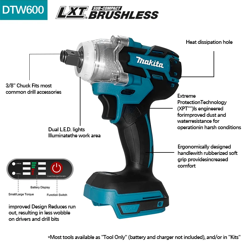 Makita DTW600-llave de impacto sin escobillas, herramienta eléctrica de alto Torque, 18V, para batería Makita de 18V