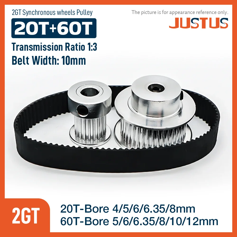 

2GT BF Type Synchronous Pulley Belt Kit 20Teeth 60Teeth 1:3 Reduction Ratio Mechanical Transmission Assembly Bandwidth 10mm