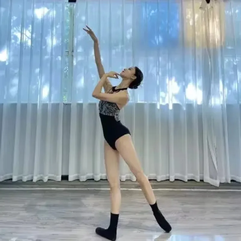 Body da balletto per donna Costumi di danza con scollo all'americana in pizzo a rete Body da ginnastica per adulti Costumi di scena per ballerina