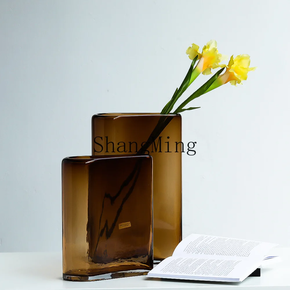 

DSA simple atmosphere irregular large flat bucket flower growing glass vase soft desktop ornament