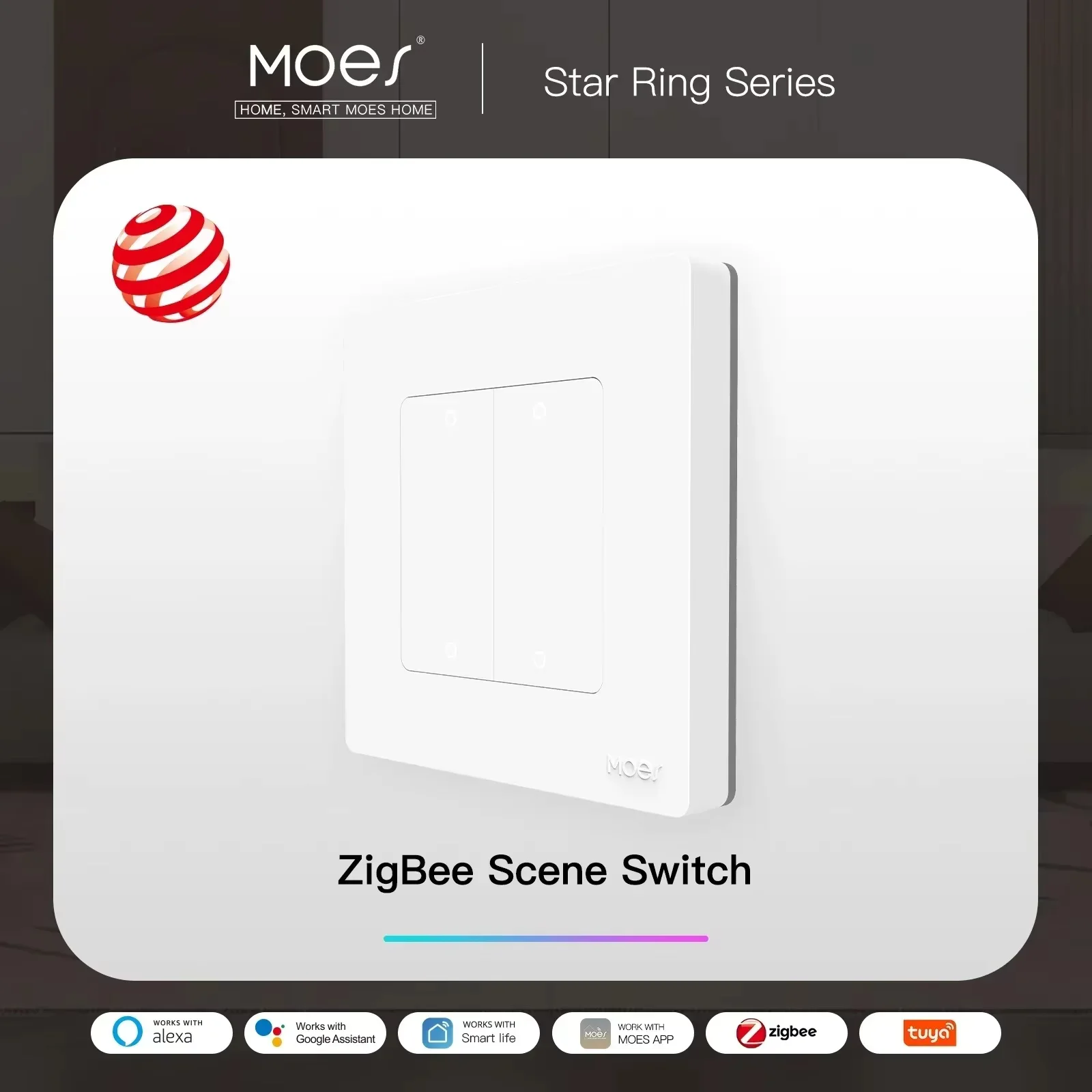 

Smart Light Switch ZigBee Star Ring Series No Neutral Wire No Capacitor Needed MOES Tuya Smart Life Works With Alexa Google Home