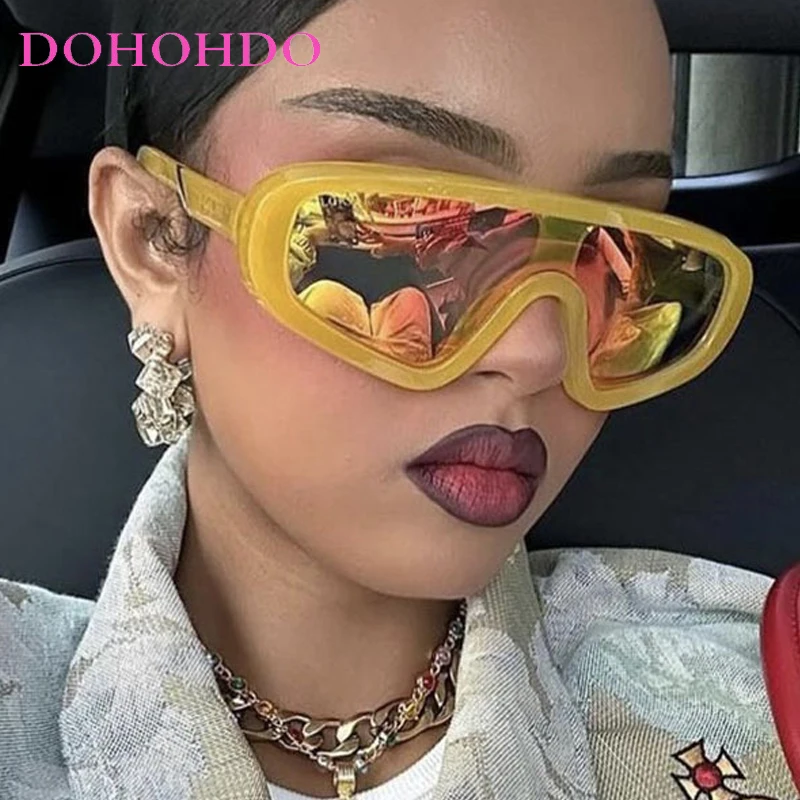 

DOHOHDO Oversized Shield Frame Sunglasses Men New Luxury Brand One Piece Punk Wrap Around Sun Glasses Women Fashion Goggle UV400