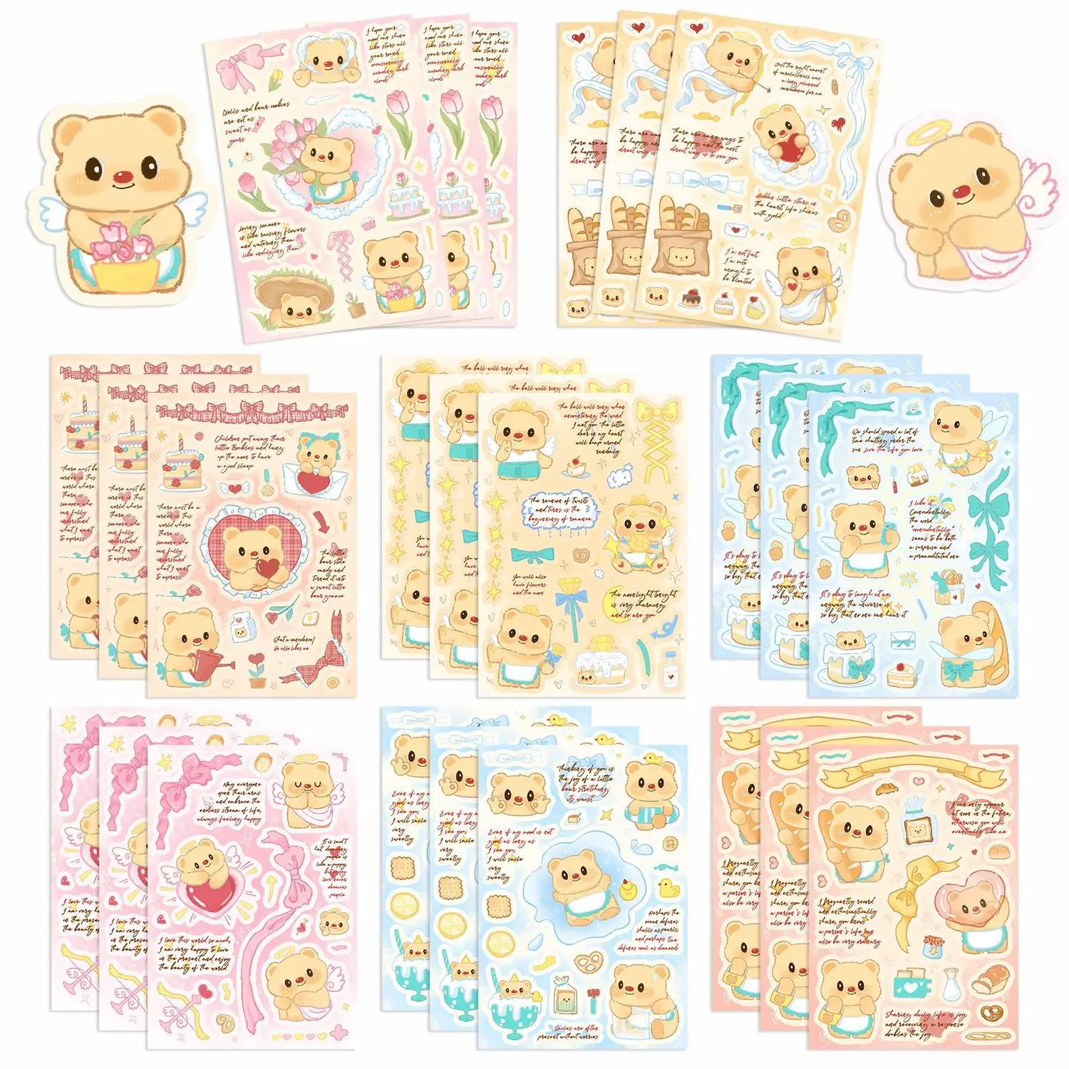 8PCS Cartoon Butter Bear Stickers PVC Decal Decoration Phone Skateboard Luggage Fridge Graffiti Sticker Toy Gift for Kid