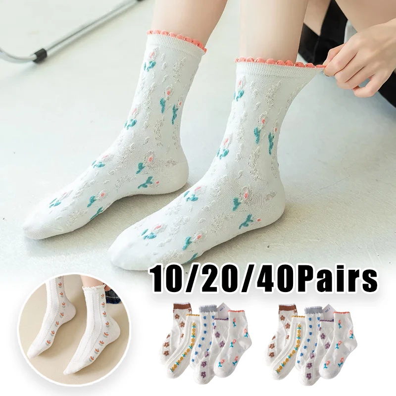

Ladies Mid Calf Floral Lace Socks Spring Summer Sweet Feminine Ankle Socks Comfort Lightweight Fashion Breathable Footwear