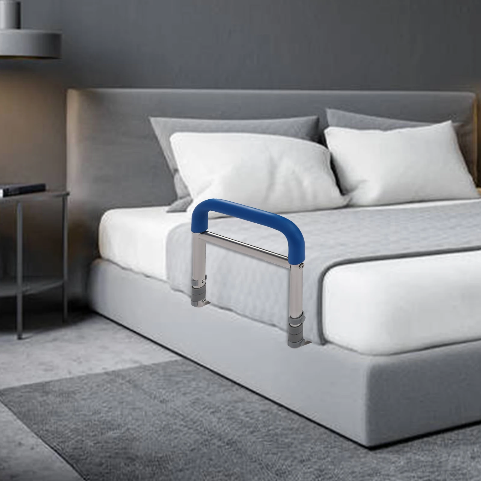 

Adjustable Height Bed Assist Handle with Safety Rail, Elderly Aid for Standing and Sitting, 220lbs Weight Capacity Support Cane
