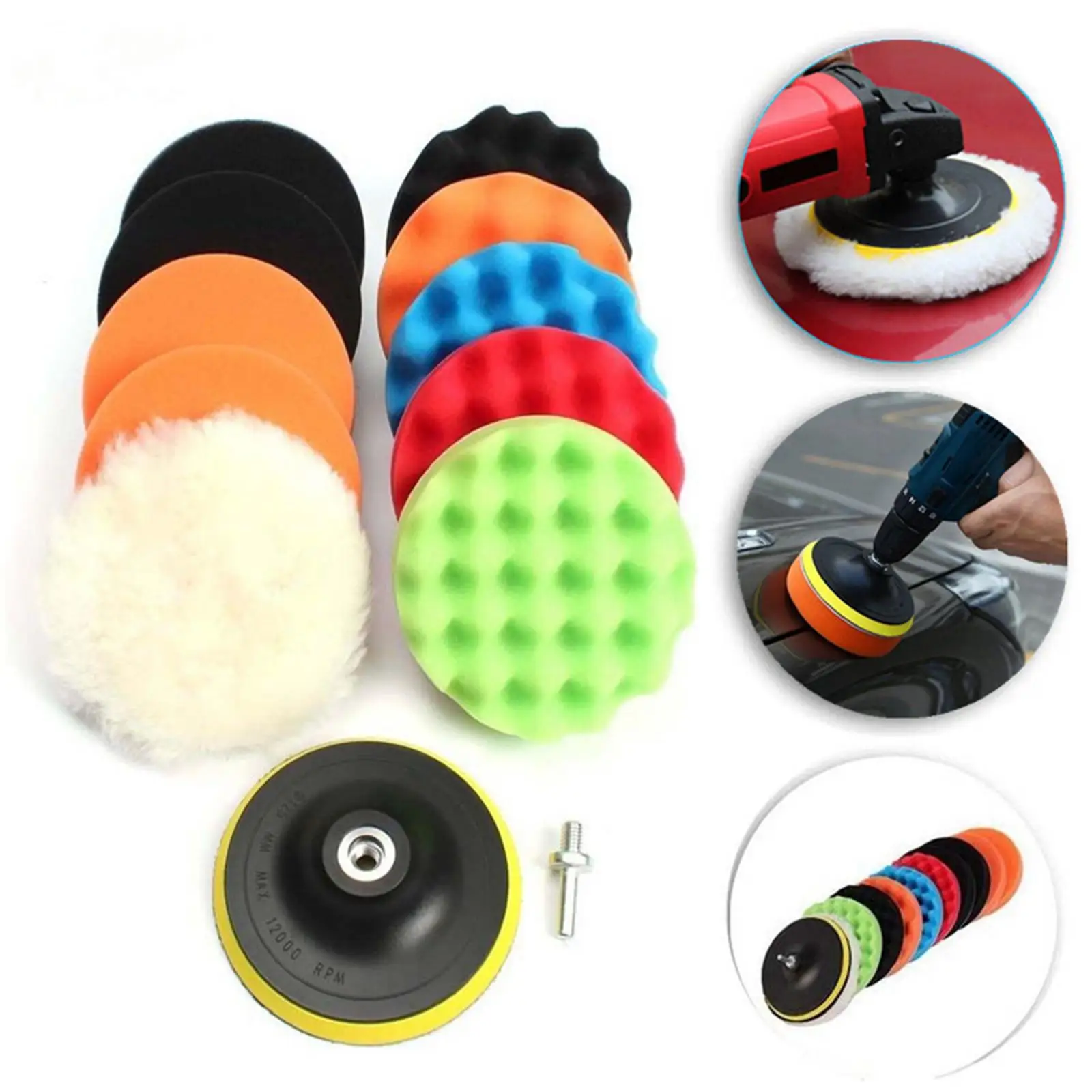 

12 Pieces 4 inch Car Polishing Pad Kits Drill Buffing for Polishing Sealing Glaze Automotive Detailing Waxing Compounding