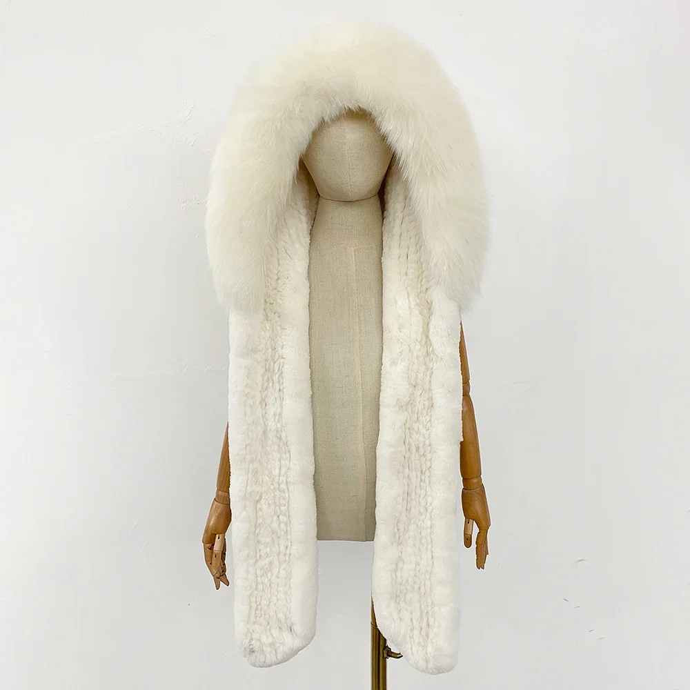 الواقع الفراء قبعة مقنعين وشاح متماسكة النساء الطبيعية الثعلب الفراء القبعات الأوشحة سيدة شتاء دافئ رقيق ريال ريكس الأرنب الفراء متماسكة قبعة