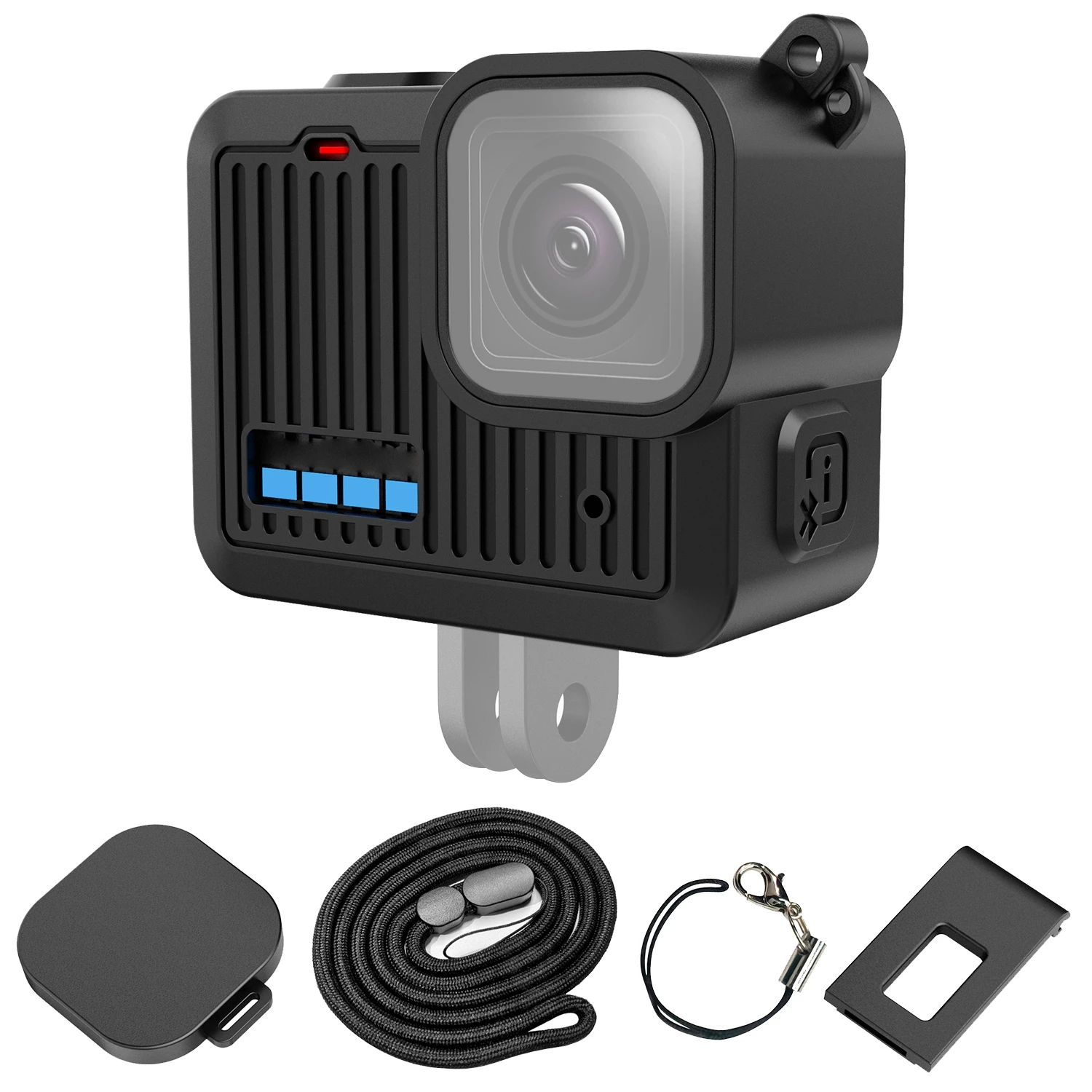 Аксессуары для камеры PULUZ для GoPro HERO 2024, силиконовый защитный чехол, боковая крышка интерфейса с ремешком на запястье и крышкой объектива