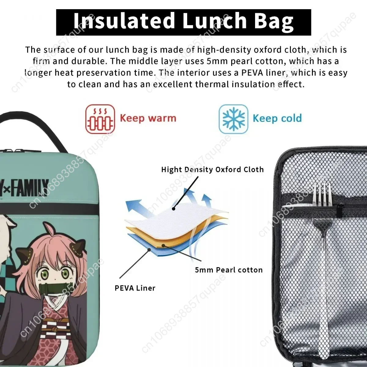 Spy X Family Anya Bond Мультфильм Аниме Термоизолированная сумка для обеда Женская многоразовая сумка для обеда для детей Школьная детская коробка для еды