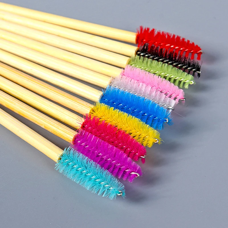 50Pcs Bamboo Handle Eyelash Brush Makeup Brush Eyelash Extension Mascara Wands Applicators Eye Lash Curling Comb Makeup Tools ﻿