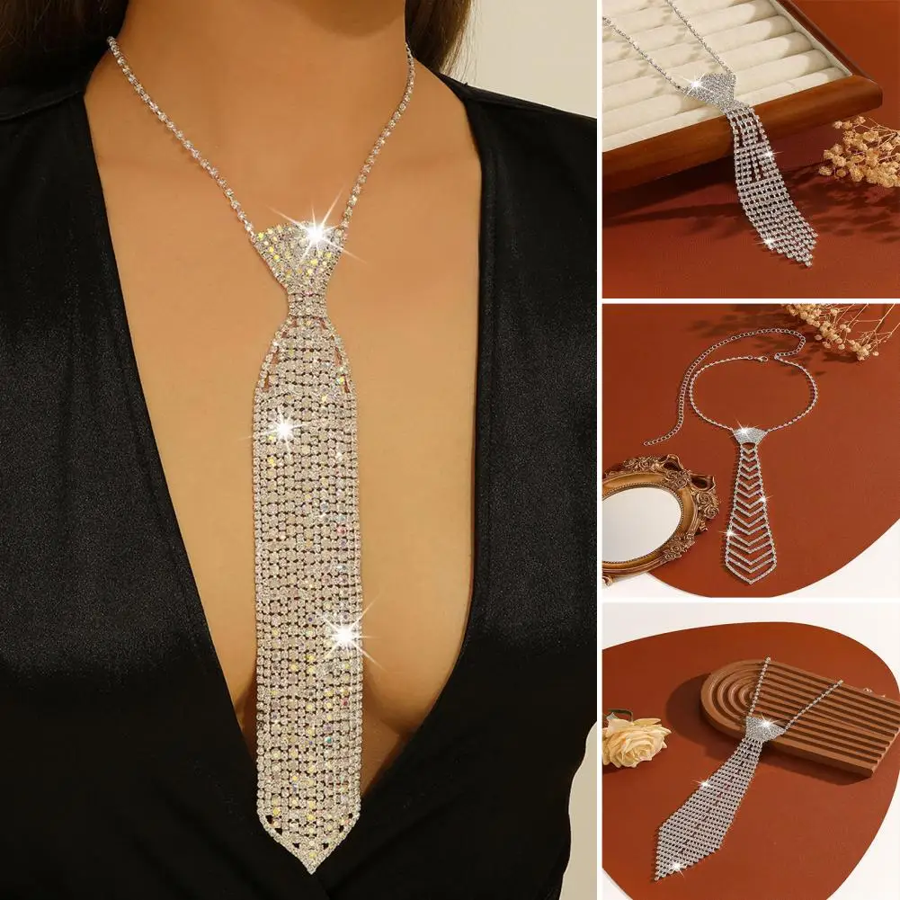 Adjustable Necktie Adjustable Rhinestone Necktie for Men Women Sparkling Fashion Accessory Wedding Halloween Cosplay Party