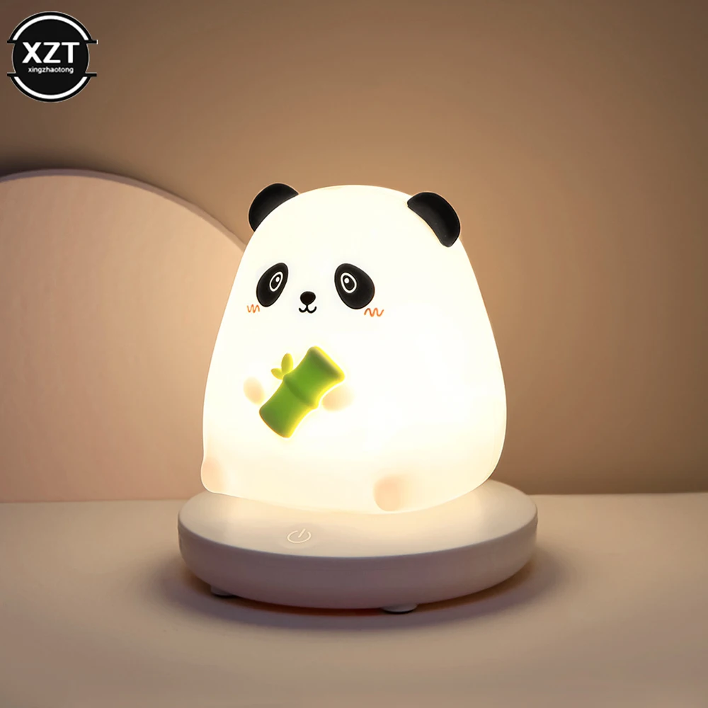 Lâmpada de silicone LED para crianças, animal bonito, porco, coelho, sensor de toque, regulável, luz noturna do quarto do miúdo, recarregável