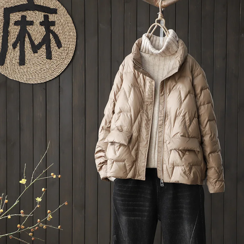 Winter Short Duck Down Jacket Women Korean Style Loose Lightweight White Duck Down Coat Women's Puffer Jacket Outerwear JK-246